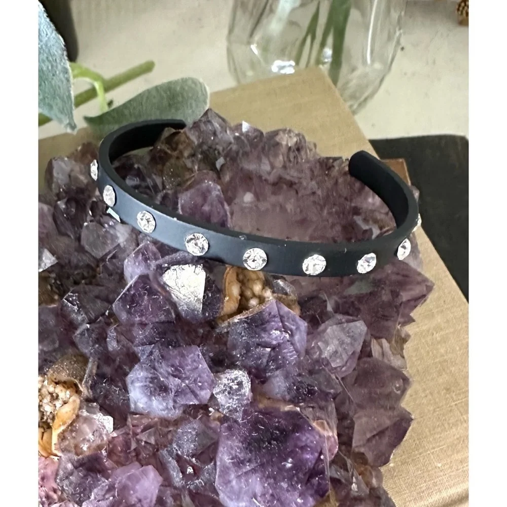 Rhinestone embellished black cuff bracelet
